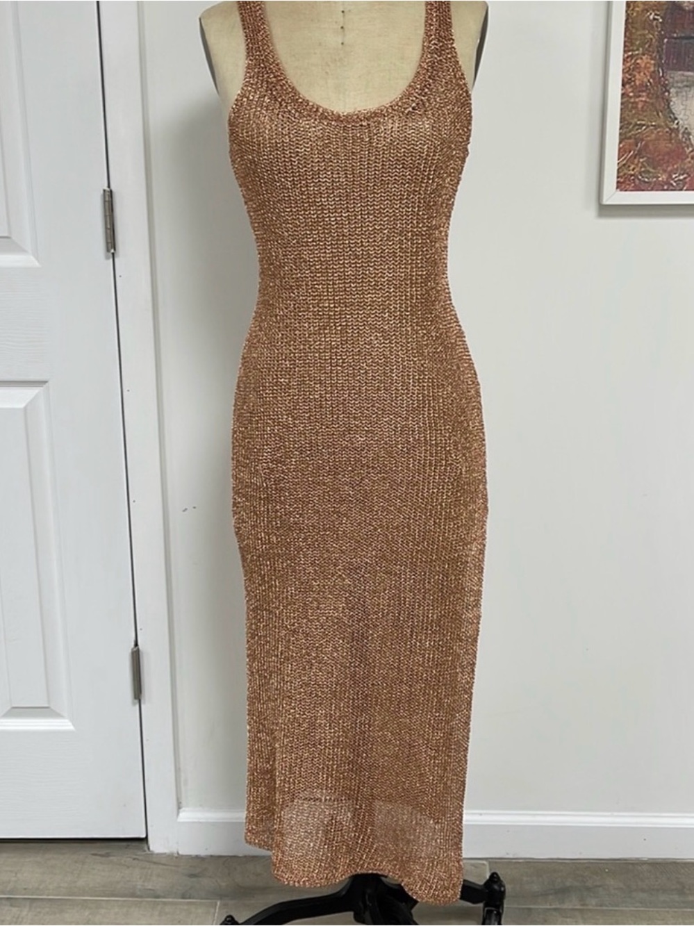 Lovers + Friends Metallic Knit Midi Swimsuit Cover — Rose Gold